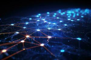 3d rendering of abstract digital technology background with connection lines and dots, Cyber big data flow. Blockchain data fields. Network line connect stream, AI Generated photo