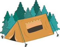 Green Tree and Camping Tent Illustration Graphic Element Art Card vector