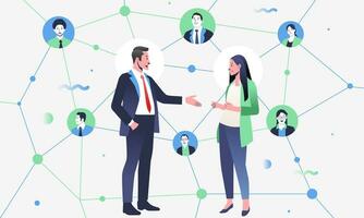 Businessman standing discuss global network communication bubble teamwork connection concept avatar mixed race man woman vector