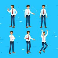 isometric set of man as business man on white shirt and red tie with different gesture and activity illustration vector