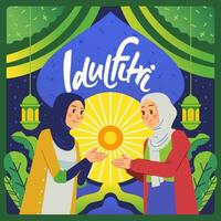 Woman ramadhan happy eid mubarak apologizing greeting tradition poster vector