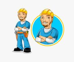 hombre trabajador personaje con equipo en cinturón vector ilustración