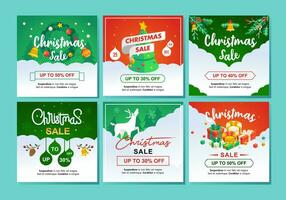 set isometric illustration of chirstmas sale and winter discount with 30 up 50 percent cut price vector