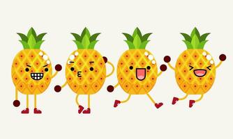 collection of cute pineapple character mascot illustration with different pose and facial expression vector