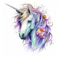 Watercolor fantasy unicorn clip art. AI Generated photo