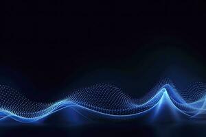 Dynamic blue particle wave. Abstract sound visualization. Digital structure of the wave flow of luminous particles. AI Generated. photo