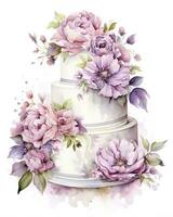 Watercolor wedding cake isolated on white background.  AI Generated photo