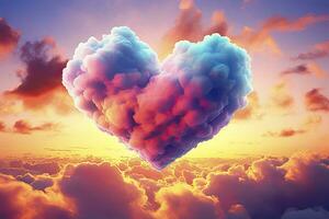 Beautiful colorful valentine's day heart in the clouds as abstract background. AI Generated photo