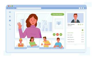 online meeting with video conference by worker from different place. work from home online meeting using video conference app vector illustration