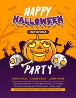 Halloween party invitation card with pumpkin, skull and creepy background illustration vector