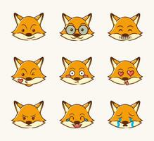 fox facial expression collection, smile, cry, surprised, angry and love with flat design style vector