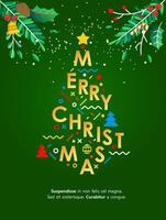 christmas greeting card isometric illustration with christmas tree make from christmas letter vector
