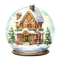 Winter Christmas festive holiday house with snow in the globe for T-shirt Design. AI Generated photo