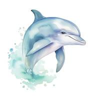 Watercolor fantasy Baby Dolphin clip art isolated white background. AI Generated photo