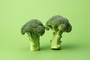 Two broccoli pieces arranged on background. AI Generated photo