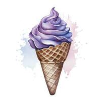 Watercolor ice cream in a waffle cone. AI Generated photo