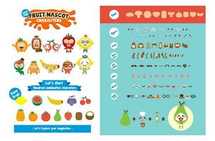 set of fruit cartoon character constructor. fruit illustration with separate various eyes, mouth, hand, leg vector kit illustration