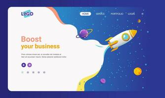 landing page image template illustration for start up business company, illustrate by rocket launch in the space vector