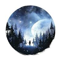 bosque Luna silueta con hada brillante en el noche cielo en un blanco antecedentes. ai generado foto