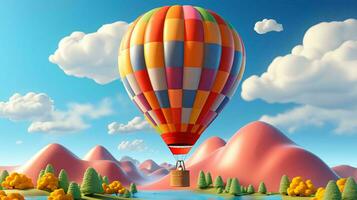 Beautiful multi-colored bright 3D festive balloon in the clouds background photo