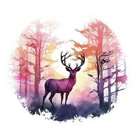 Colorful Deers in Forest. T-shirt design. AI Generated photo