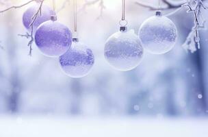 Navidad decoraciones pelota en nieve antecedentes. ai generado foto