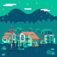 housing complex in night time illustration vector