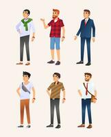 set of six character design illustration of man with different style from casual to formal vector