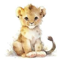 Watercolor Baby Lion. AI Generated photo