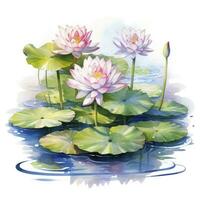 Water Lily in Pond. Watercolor design. AI Generated photo