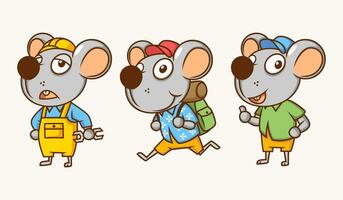 set of mouse character with different outfit and facial expression vector illustration