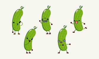 collection of cute cucumber character mascot illustration with different pose and facial expression vector