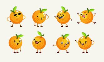 collection of cute orange character mascot illustration with different pose and facial expression vector