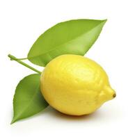 Lemon with leaf isolated on white background. AI Generated photo