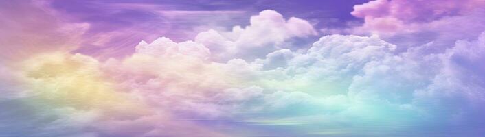 Rainbow sky with fluffy clouds. Multicolored toned sky. AI Generated. photo