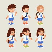 set of elementary school student character wearing uniform with different pose and facial expression vector illustration