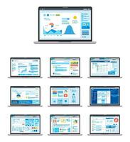 set of UI, UX, GUI Graphic User Interface and User Interface design in Laptop for website or apps vector illustration