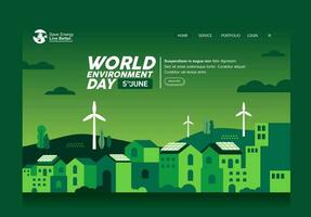 Wind Turbine In Green Eco city Background Alternative Energy Source Technology banner template web vector