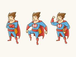 set isometric illustration of super hero male with different pose vector