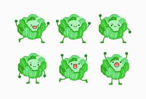 vector illustration of cabbage character with different facial and body expression