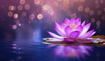 Lotus Pink light purple floating light sparkle purple background. AI Generated photo