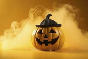 Halloween pumpkin with steam. AI Generated photo