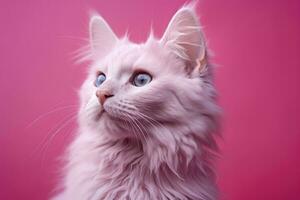 Pink colored cat on Pink Background. AI Generated photo