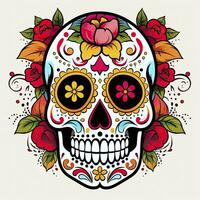 Mexican roses skull. Mexican roses skull. Dia de los muertos shugar colorful head. AI Generated photo