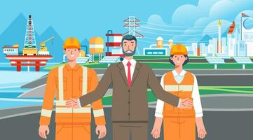 Oil gas industry team work people in factory scene workers energy factory Industrial Employees.jpg vector