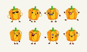 collection of cute paprica character mascot illustration with different pose and facial expression vector