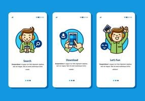 flat design illustration of download process with man character download from smartphone vector