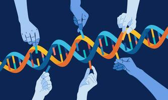 the hand that completes the DNA Helix genetic concept vector illustration