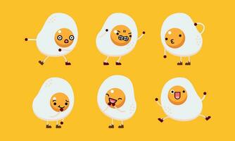 collection of cute sunny side character mascot illustration with different pose and facial expression vector