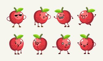 collection of cute apple character mascot illustration with different pose and facial expression vector